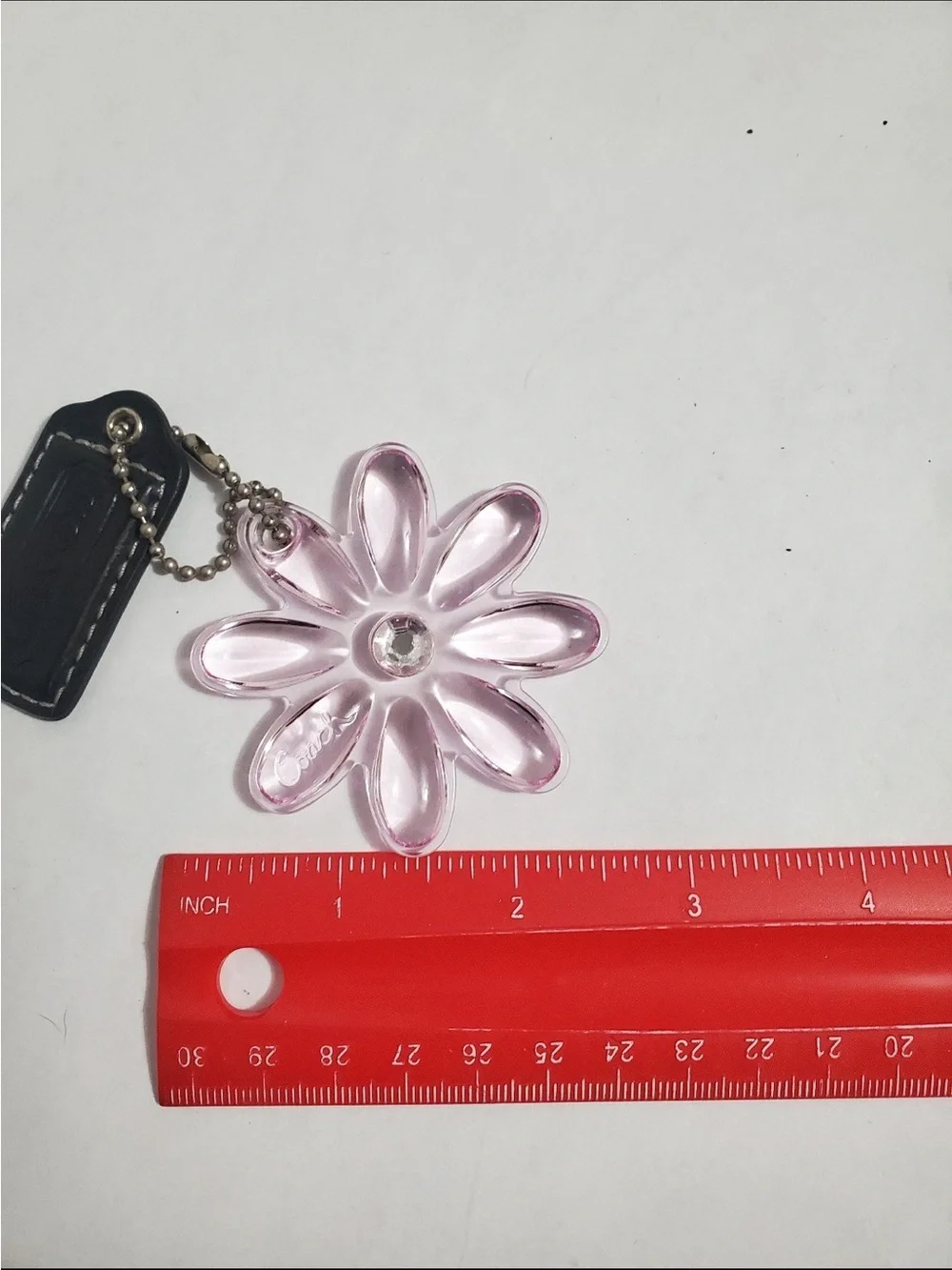 Coach Pink Acrylic Flower Keychain with Leather Tag